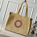 ONTHEGO MM 37 ベージュ ラフィア織り レザーディテール