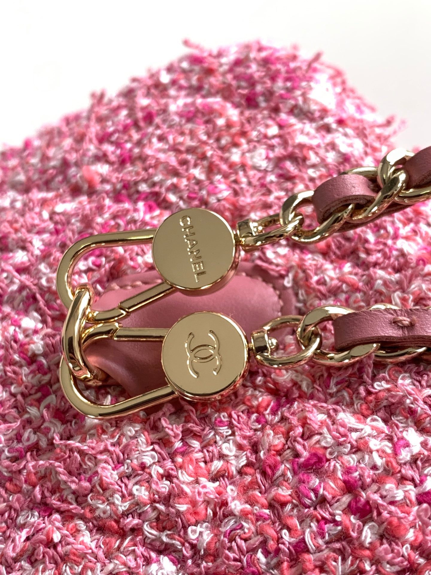 CC クラシック ミニ 18 バックパック ライトピンク ウールツイード ミックスファイバー ゴールドトーンメタル