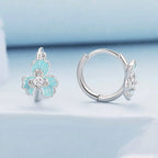 Blue Enamel Iris Ear Buckles Flower Hoop Earrings