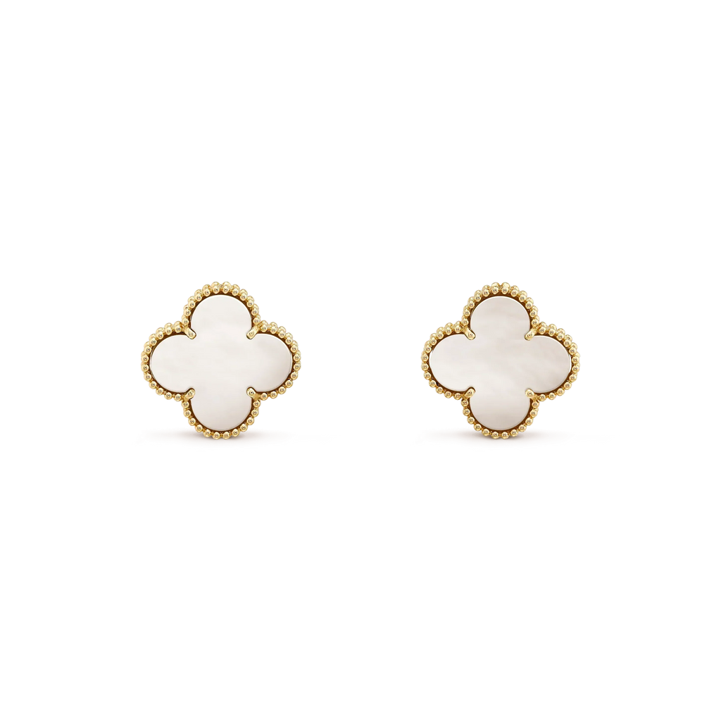 [Shinejoy]Boucles d'oreilles clous CLOVER MEDIUM 1 MOTIFS BLANC MOP