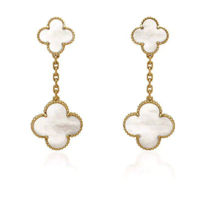 [Shinejoy]CLOVER 2 MOTIF WHITE MOP EARRINGS